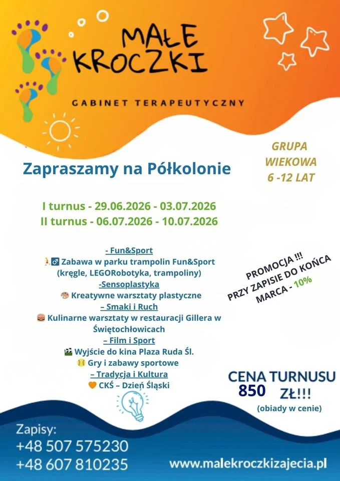 Grafika promocyjna wydarzenia Letnie Półkolonie w Małych Kroczkach Świętochłowice – II turnus pełen atrakcji