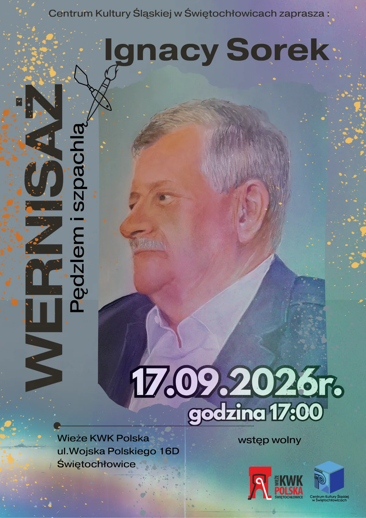 Grafika promocyjna wydarzenia Pędzlem i szpachlą – wernisaż Ignacego Sorka