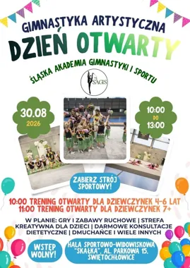 Grafika promocyjna wydarzenia Dzień Otwarty w Śląskiej Akademii Gimnastyki i Sportu