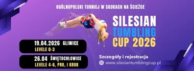 Grafika promocyjna wydarzenia SILESIAN TUMBLING CUP III — wiosenna edycja w Gliwicach i Świętochłowicach