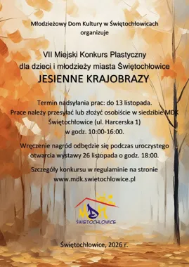 Grafika promocyjna wydarzenia VII Miejski Konkurs Plastyczny „Jesienne Krajobrazy”