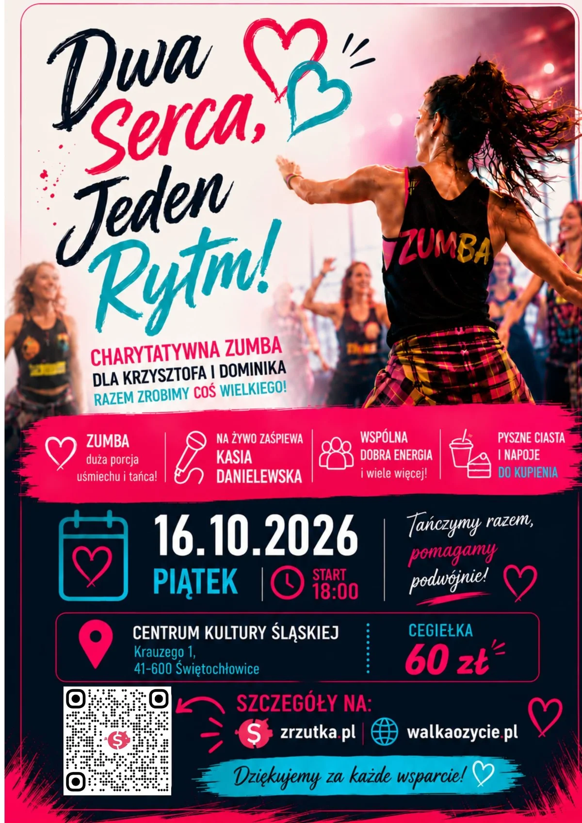 Grafika promocyjna wydarzenia Zumba Party dla Dominika i Krzysia w Świętochłowicach