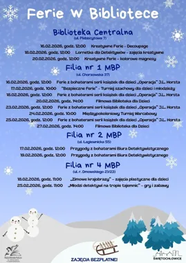 Ferie w Bibliotece w Świętochłowicach - zimowa kreatywność dla dzieci i młodzieży