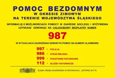 Numer 987 dla osób w kryzysie bezdomności. Pomoc będzie dostępna całą dobę