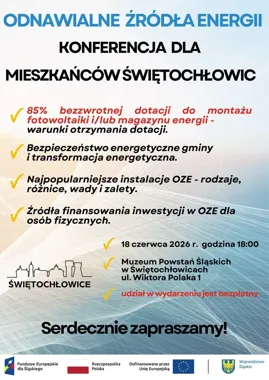 Bezpłatna konferencja o OZE w Świętochłowicach. Mieszkańcy usłyszą o dotacjach i magazynach energii